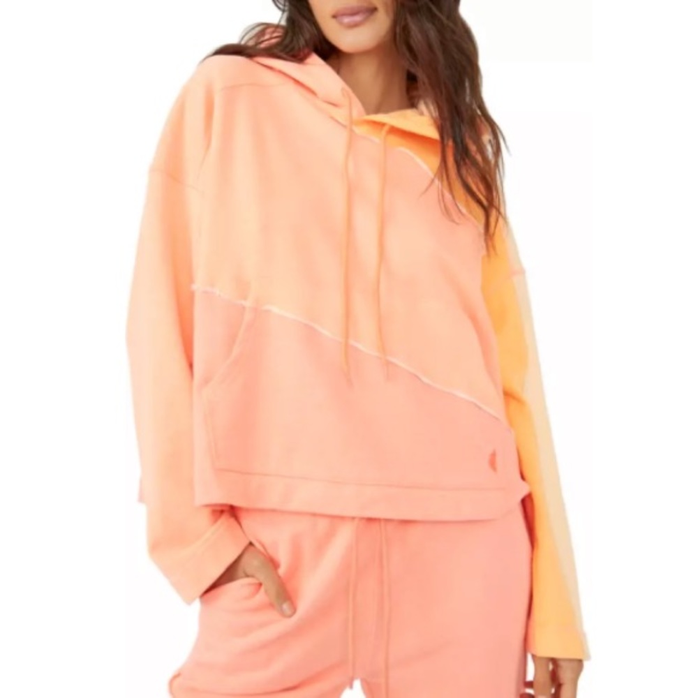 Free People Movement All or Nothing Patchwork Hoodie Neon Sunrise Sweatshirt